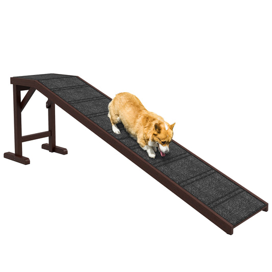 Pet Ramp for Dogs with Non-Slip Carpet & Top Platform – Pine Wood, 74" × 16" × 25"
