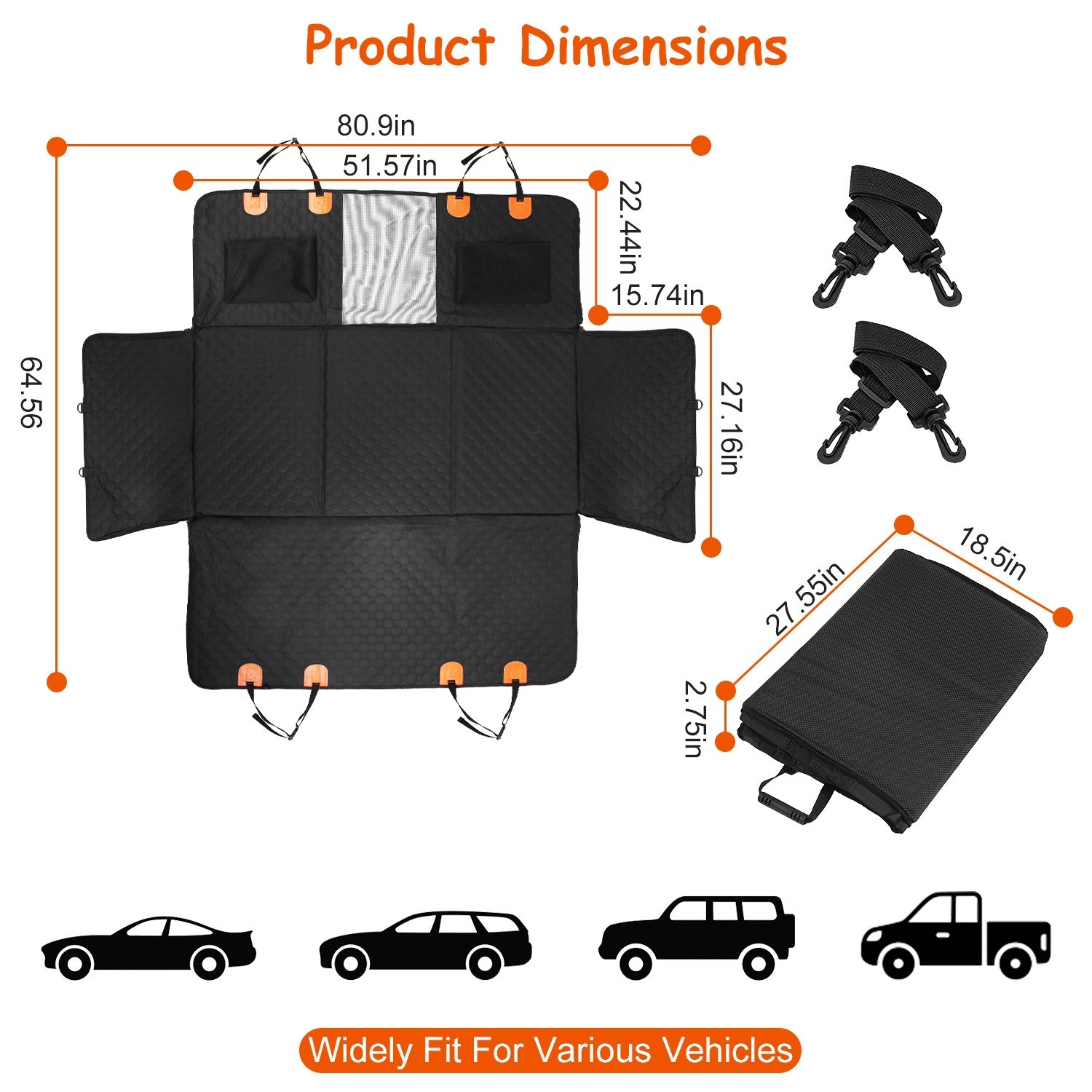 Dog Car Back Seat Cover – Waterproof 600D Oxford Cloth Protector with Zipper Mesh Window, Storage Bags & Side Flaps for Cars, Trucks & SUVs
