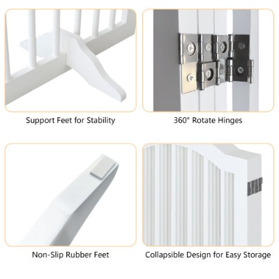 27.6″ Tall 4-Panel Freestanding Wooden Pet Gate – Foldable Safety Fence with Support Feet