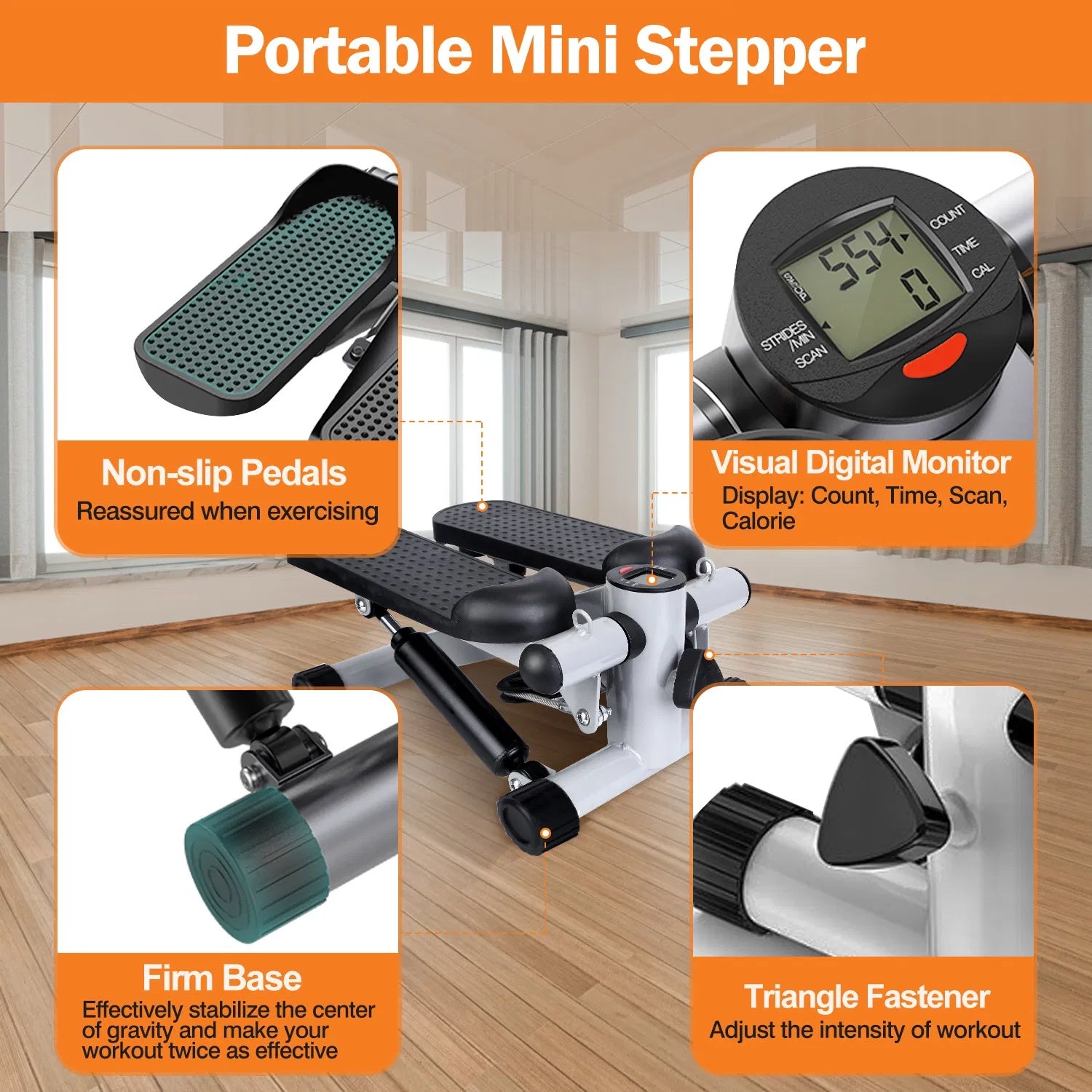 Mini Fitness Stepper for Women with LCD Monitor & Resistance Bands – Quiet Stair Stepper Max 330 lbs 💃🏋️‍♀️🔥