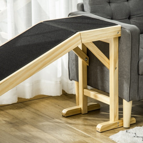 Pet Ramp for Dog Bed with Non-Slip Carpet & Top Platform – Pine Wood, 74" × 16" × 25"