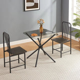 3-Piece Modern Bistro Set for 2 - Square Glass Dining Table with 2 Chairs