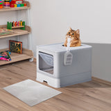 51 × 40 × 38 cm PP Plastic Litter Box – Spliced Bottom Pull-Out Square Grey with Scoop