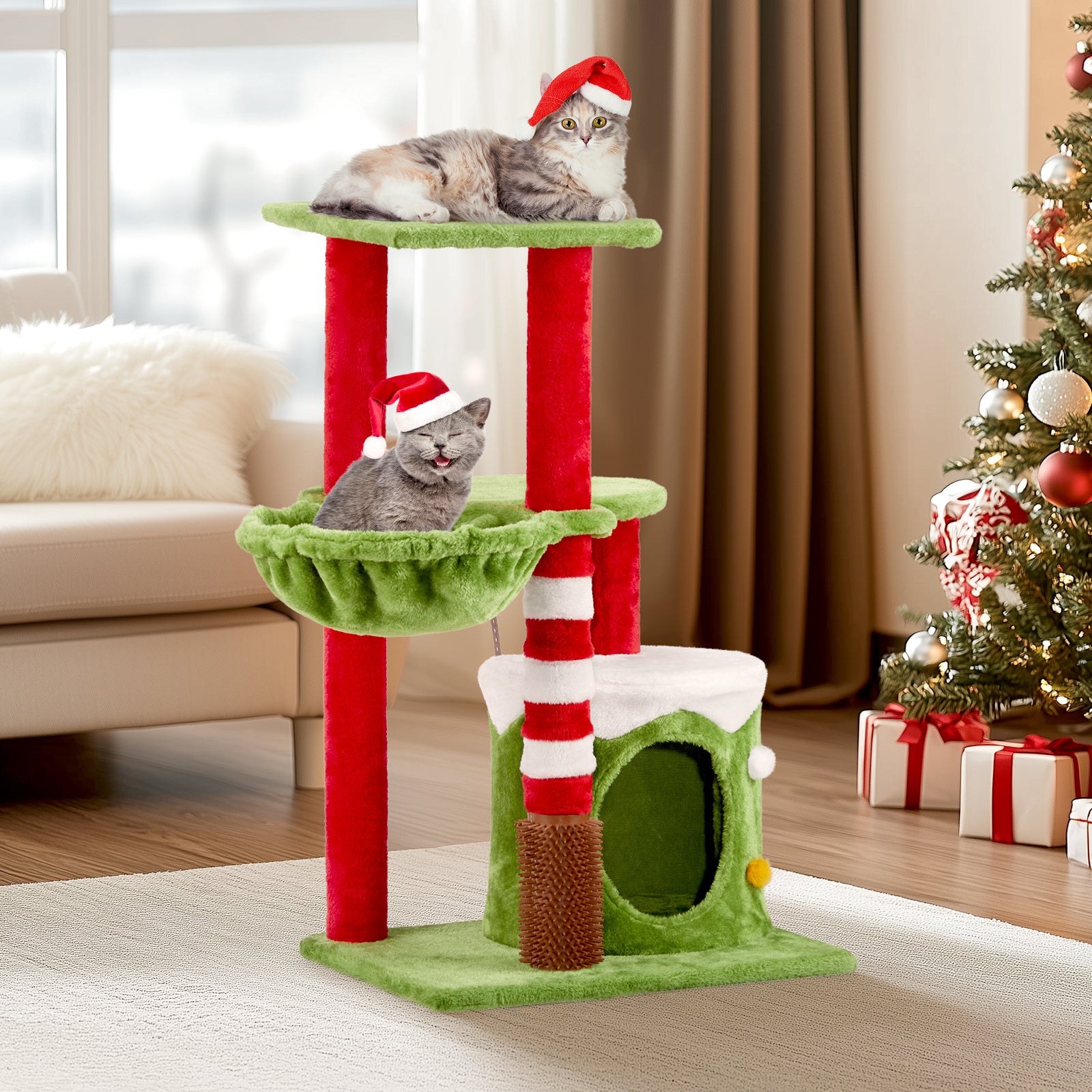 2-Story Cat House with Hammock & Climbing Frame – Multi-Level Cat Condo with Platforms and Scratch-Resistant Design