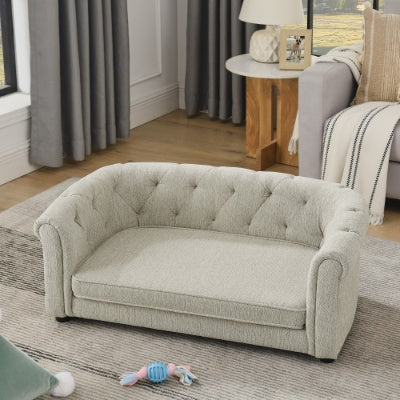 Contemporary Linen Pet Sofa – Rectangular Design with Arc-Shaped Backrest & Armrests