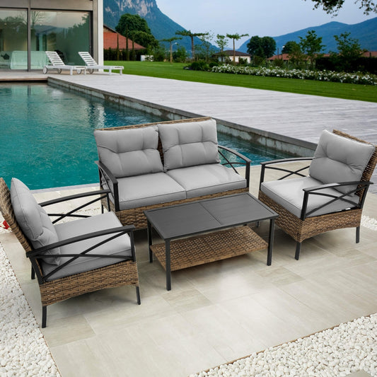 4-Piece Outdoor Patio Furniture Set - All-Weather Rattan Wicker Sectional Sofa