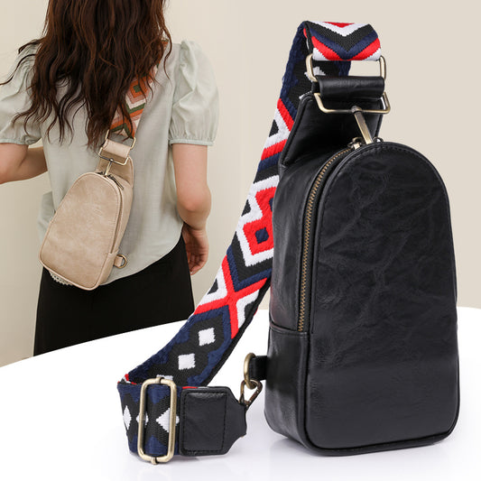 Women’s Chest Sling Bag – PU Leather Small Crossbody with Wide Guitar Strap