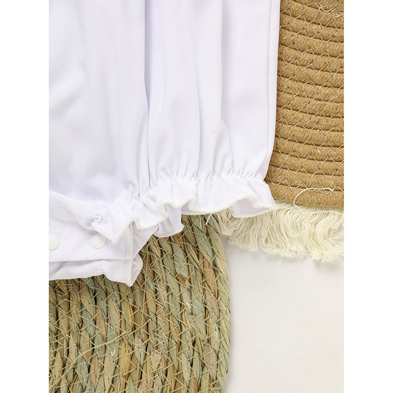 Baby Girl White Lace Romper 👶✨ Short-Sleeve Bubble Jumpsuit for Summer & Weddings 💒☀️
