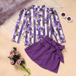Toddler Girl Purple Rose Print Outfit – Stripe Top with Belted Skirt Set, Cute Holiday & Going Out Clothes for Spring and Fall