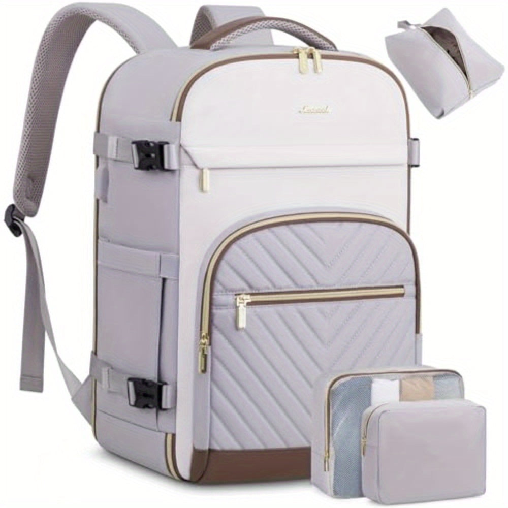 Lovevook Women’s Quilted Travel Backpack – 10.57 gal Capacity, Multi-Compartment Carry-On with 17.3″ Laptop Sleeve (Black/White/Brown)