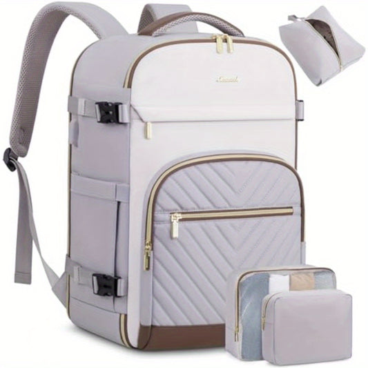 Lovevook Women’s Quilted Travel Backpack – 10.57 gal Capacity, Multi-Compartment Carry-On with 17.3″ Laptop Sleeve (Black/White/Brown)