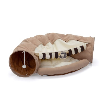 Cat Telescopic Tunnel Cushioned Bed – Foldable Play Tunnel with Zipper-Connected Nest & Teasing Balls