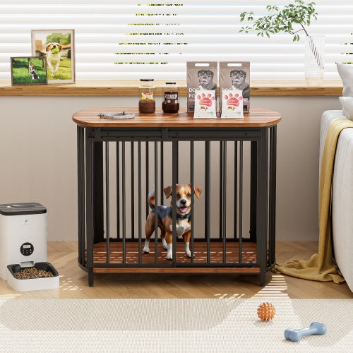 31.5" Wooden Furniture-Style Dog Crate – Double Door Indoor Kennel & End Table