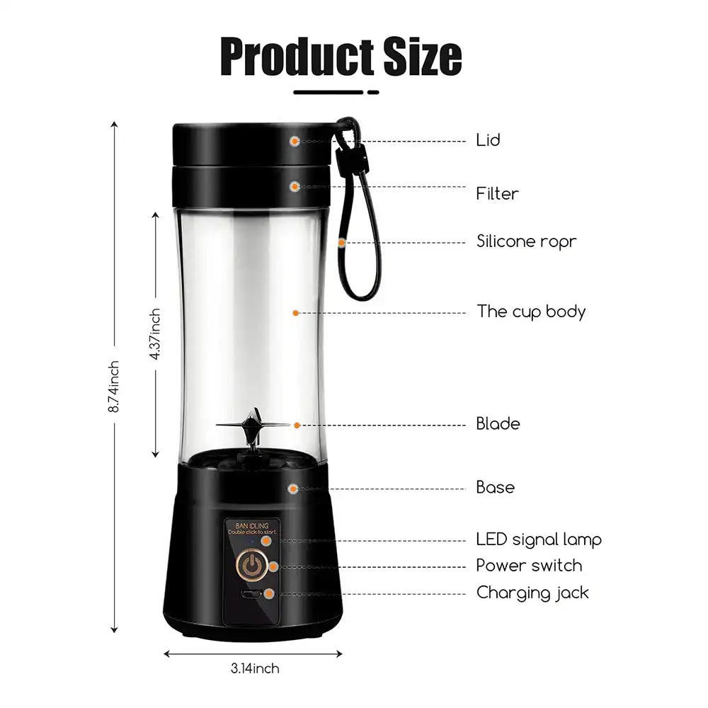 Portable Blender Cup,Electric USB Juicer Blender,Mini Blender Portable Blender For Shakes and Smoothies, juice,380ml, Six Blades Great for Mixing，Pink，Black，Purple - PulinGO