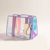 Women’s Beach Bag – Large Rainbow Clear Tote with Waterproof Phone Pocket