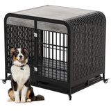 42" Heavy-Duty Dog Crate Furniture – Grey Wood-Top Kennel with Metal Frame