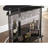 Ariana Bar Table/Server – Demilune Mixed-Media Bar with Smoked Glass Shelves, Stemware Holder & Footrest, 51" × 21" × 41" (Black)