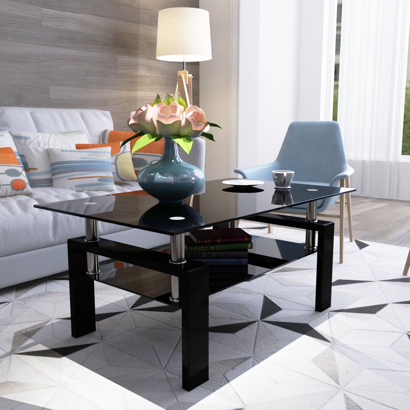 Modern Black Glass Rectangle Coffee Table ✨ Sleek Side & Center Table for Stylish Living Rooms