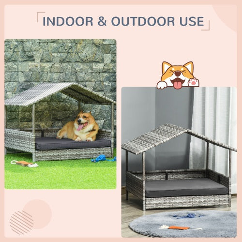 Outdoor Rattan Dog House with Canopy – Stylish Weatherproof Shelter for Small & Medium-Sized Dogs