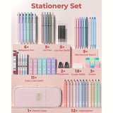 56 PCS Aesthetic School Supplies Set with Large Pencil Case – 6 Ballpoint Pens, 12 Pastel Pencils, 5 Gel Pens & 9 Automatic Pencils 🎒