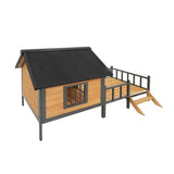 Outdoor Large Wooden Cabin-Style Dog Kennel with Porch – Spacious Walk-In Shelter (Grey)