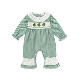 Newborn Baby Girl Long Sleeve Bodysuit – Green Plaid Clover Print One-Piece Outfit
