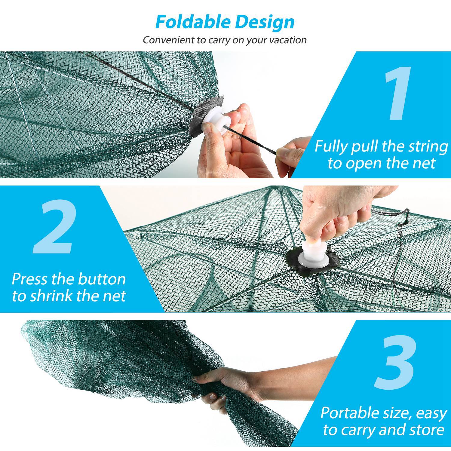 Foldable Fishing Bait Trap - 6-Hole Automatic Net for Shrimp, Crab, Minnow & Crawfish