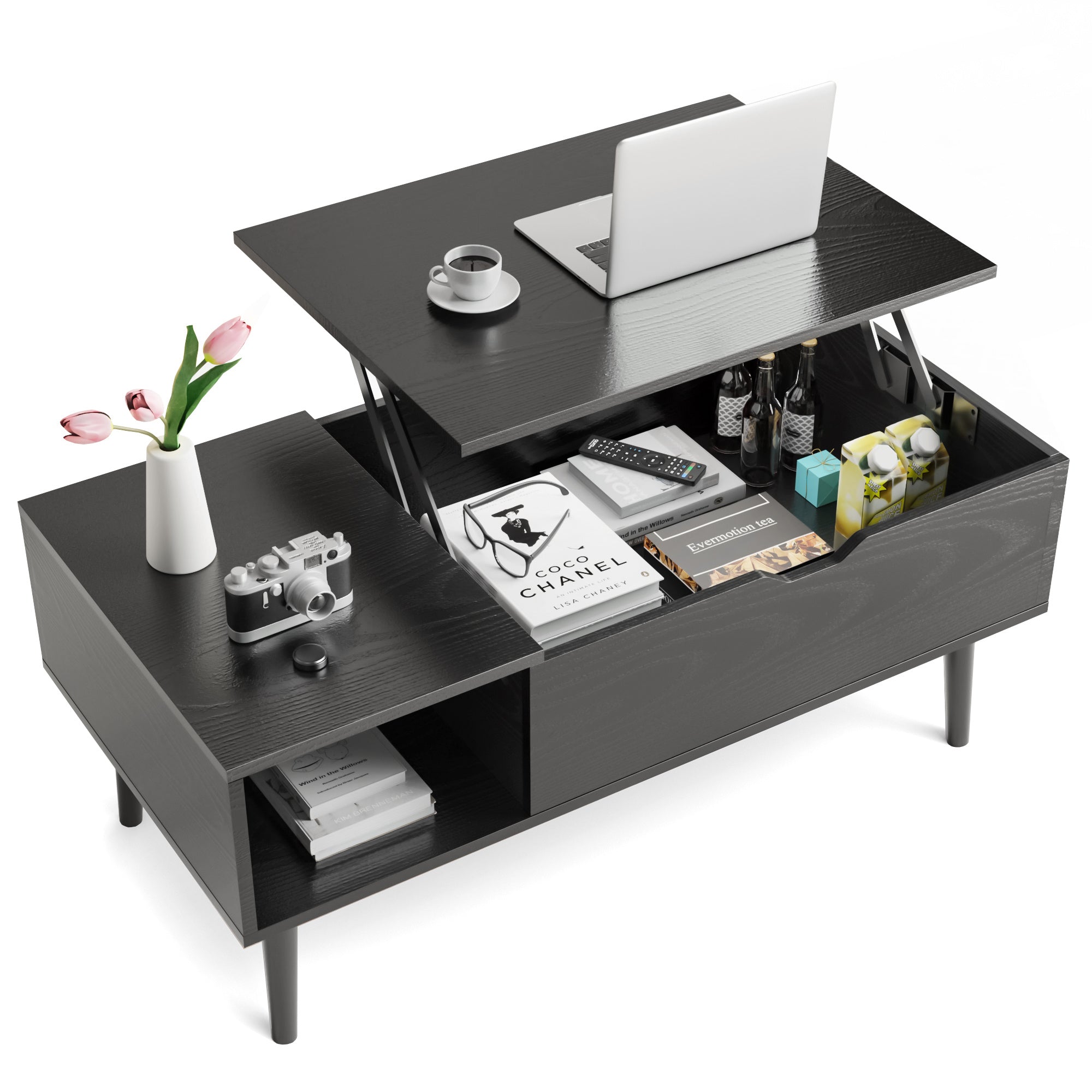 Industrial Lift Top Coffee Table with Hidden Storage - Rustic Living Room Center Table