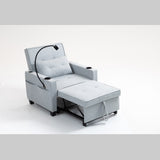 3-in-1 Convertible Sleeper Chair Bed with USB Ports - Pull-Out Futon Armchair (Grey)