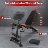 Adjustable Weight Bench with Preacher Curl Pad, Resistance Bands & Leg Extension – Home Gym Workout Bench 🏋️‍♂️🔥