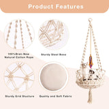 Mewoofun Boho Macrame Cat Swing – Handwoven Hanging Bed with Soft Mat & Toy, Decorative Hammock for Indoor Cats