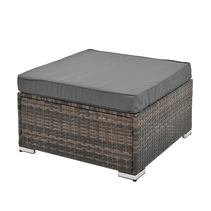 4-Piece Outdoor PE Wicker Furniture Set – Corner Sofas, Ottoman & Tempered Glass Coffee Table