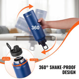 40 oz Insulated Water Bottle with 3 Lids - Stainless Steel Vacuum Flask for Hot & Cold Drinks