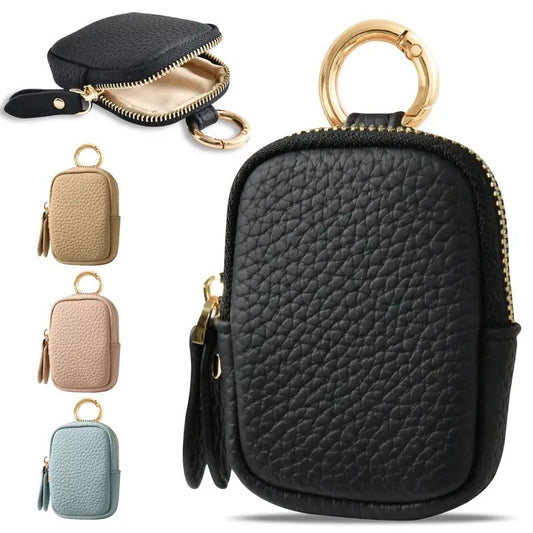 Leather Coin Purse 👛 Mini Change Pouch with Keychain – Small Zipper Wallet for Women