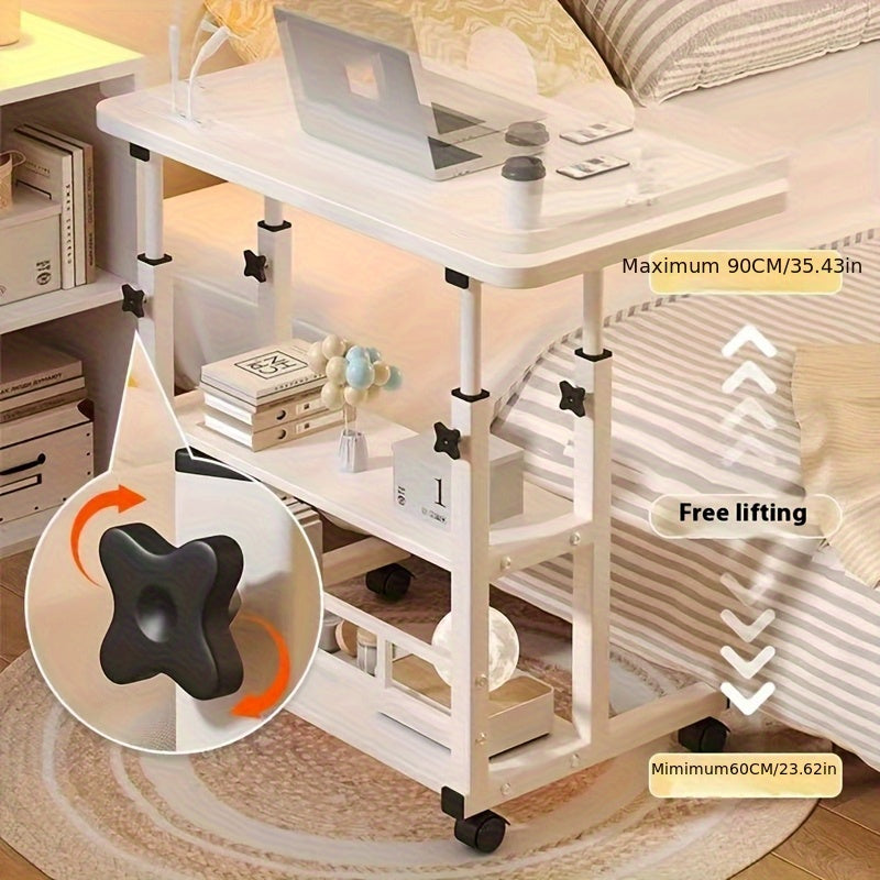Double-Layer Metal Foldable Desk with Wheels & Storage Rack – Adjustable Height Workspace for Bedroom, Living Room & Office 🖥️
