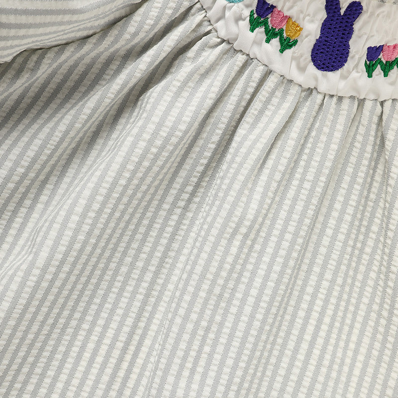 Infant Baby Girls Easter Bunny Smocked Dress – Embroidered Short Sleeve Summer Outfit