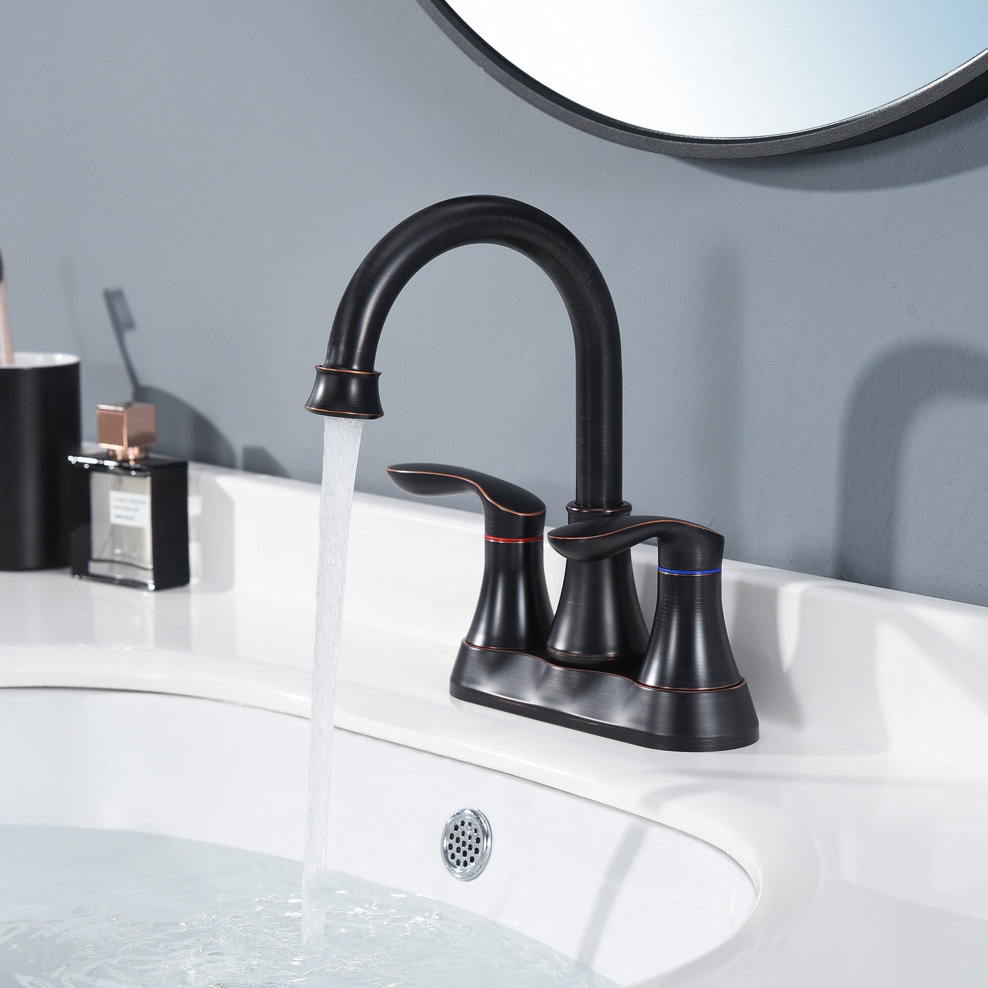 2‑Handle 4‑Inch Oil Rubbed Bronze Bathroom Faucet – Elegant Centerset Design with Pop‑Up Drain & Hoses