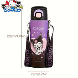 Sanrio Official Stainless Steel Insulated Water Bottle with Straw & Shoulder Strap – Cinnamoroll & Kuromi Travel Sports Edition 🚶‍♀️🥤