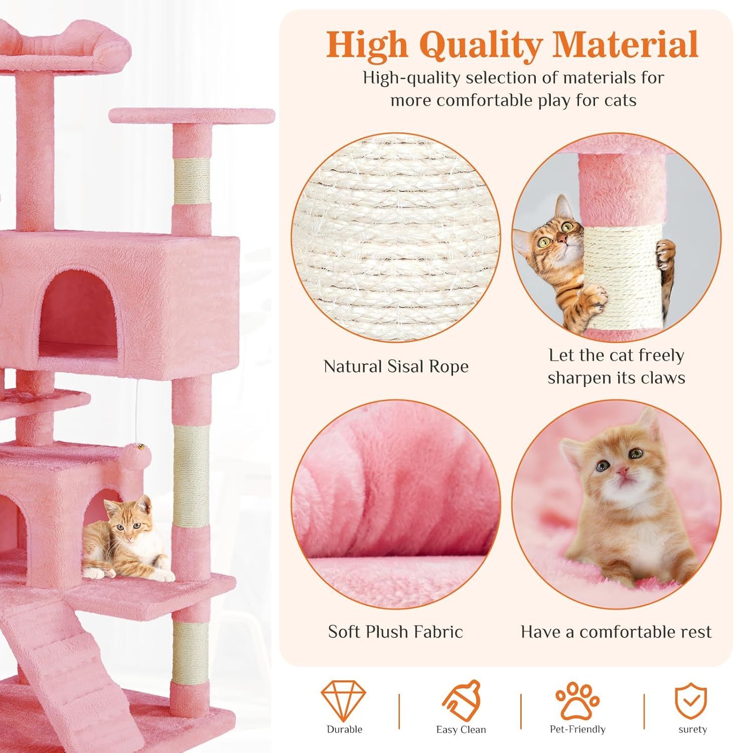 54" Cat Tree Tower – Multi-Level Activity Center with Sisal Scratching Posts, Plush Toys, Ladder & Resting Platforms