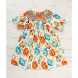 Toddler Baby Girl Pumpkin Smocked Dress – Fall Thanksgiving Halloween Embroidered Princess Party Outfit