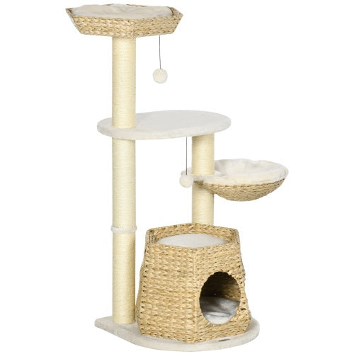 PawHut 47" Cat Tree – Kitty Activity Center with Fluff Bed, Condo, Sisal Scratching Post & Hanging Ball, Natural