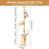108" Floor-to-Ceiling Cat Tree – Wooden Multi-Level Tower with Sisal Scratching Posts, Perches & Hammock