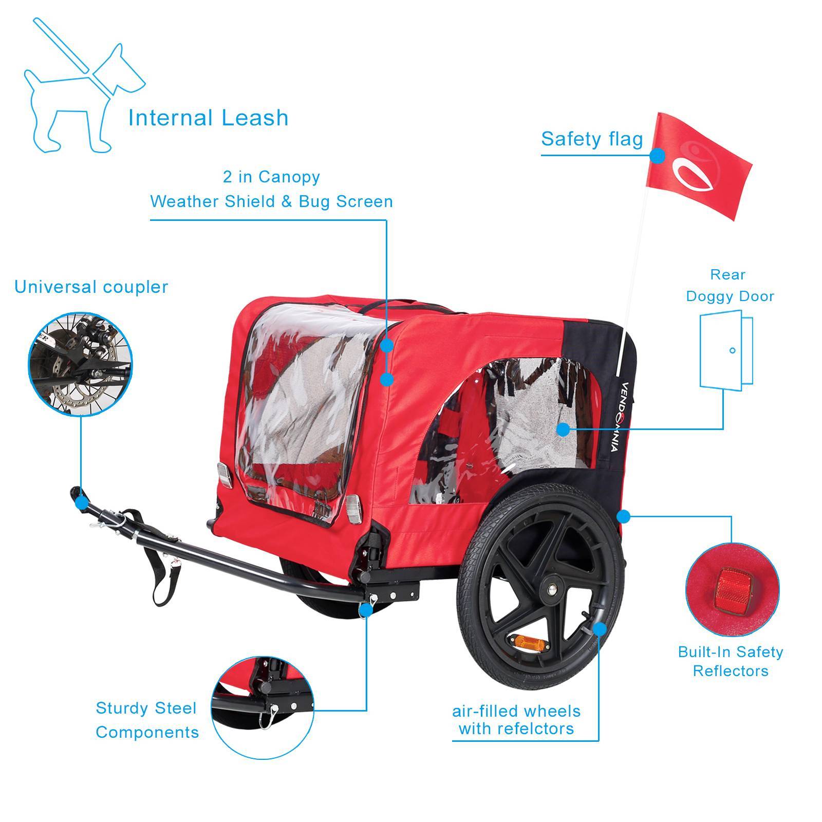 Bicycle Trailer for Pets – Outdoor Foldable Dog Trailer with Safety Reflectors, Mesh Windows & Sturdy Frame for Small & Medium Dogs