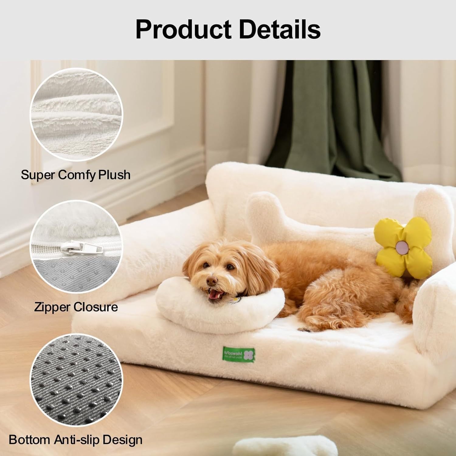 Mewoofun Orthopedic Dog Bed – 34.6" Egg Foam Sofa with Washable Cover & Non-Slip Bottom for Small & Medium Dogs