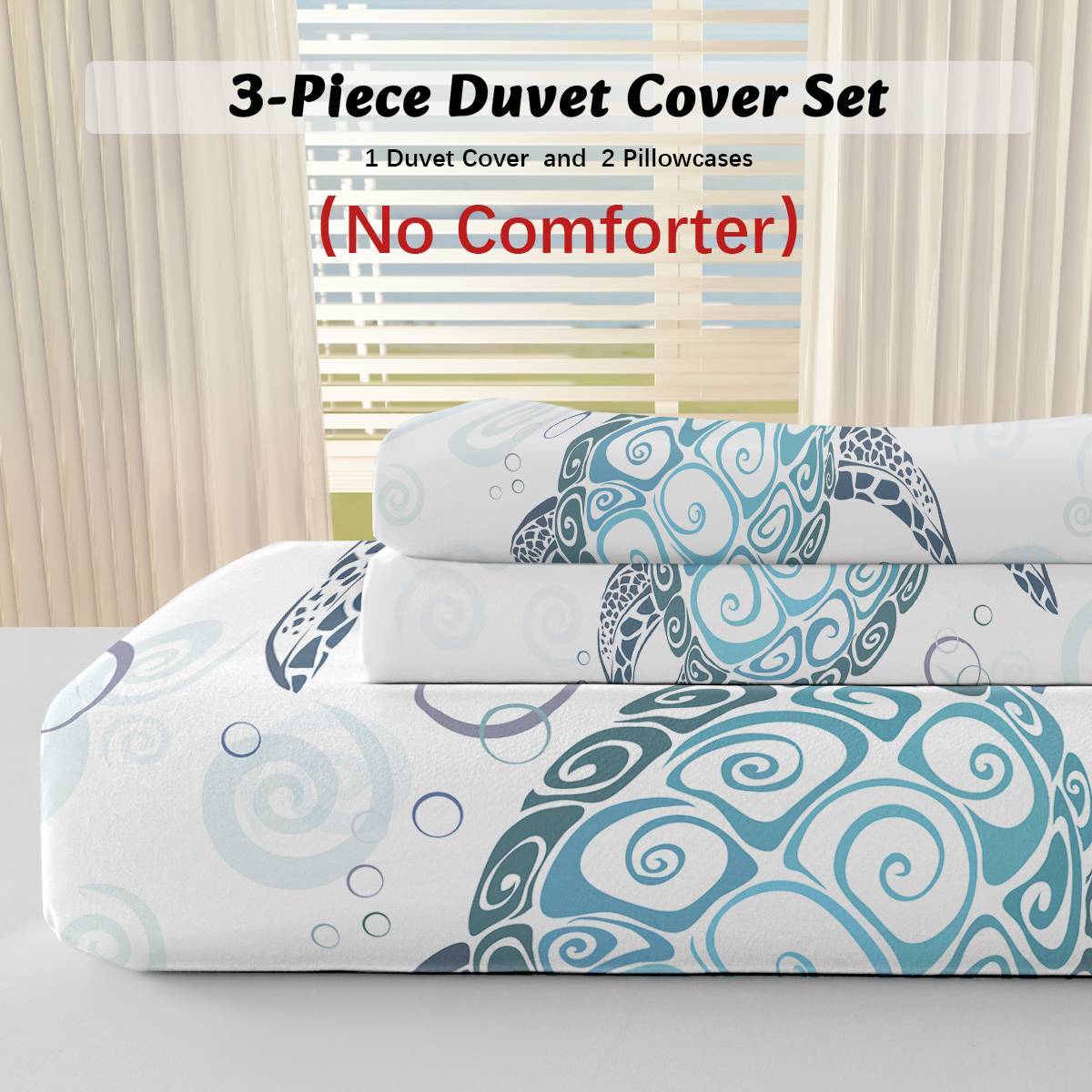 Ocean Turtle 3‑Piece Comforter Set – Turtle‑Themed Bedding with 2 Pillowcases (Queen Size)