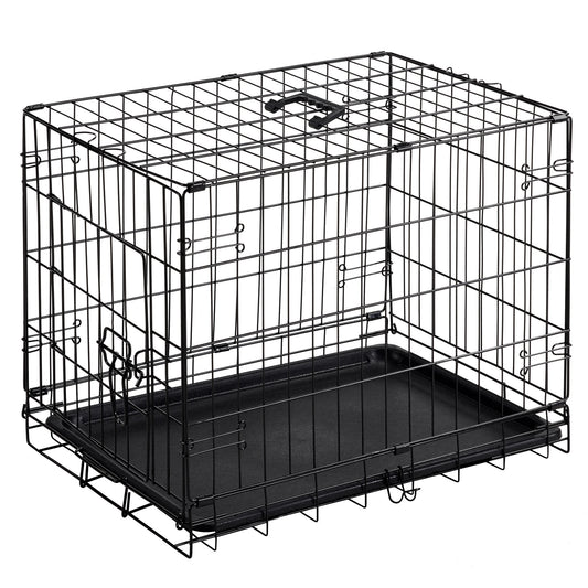 Single Door Dog Cage – 24–30 Inch Foldable Metal Crate with Secure Lock & Removable Tray for Easy Cleaning