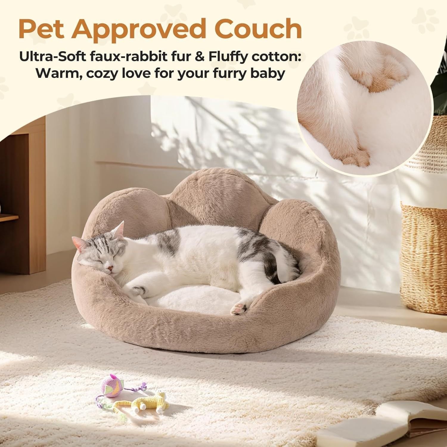 Mewoofun Round Cat Bed – 23" Washable Fluffy Pet Couch with Anti-Slip Bottom for Indoor Cats, Kittens & Small Dogs