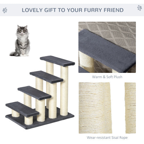 PawHut Cat Tree with 4 Steps – Stair-Shaped Climbing Furniture with Sisal Scratching Posts for Indoor Cats & Small Dogs