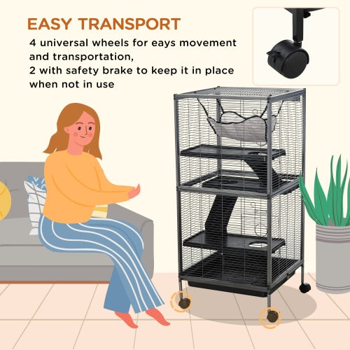 Metal Critter Cage – Large Rolling Small Animal Enclosure with Multiple Levels for Ferrets, Chinchillas, Rats & Hamsters