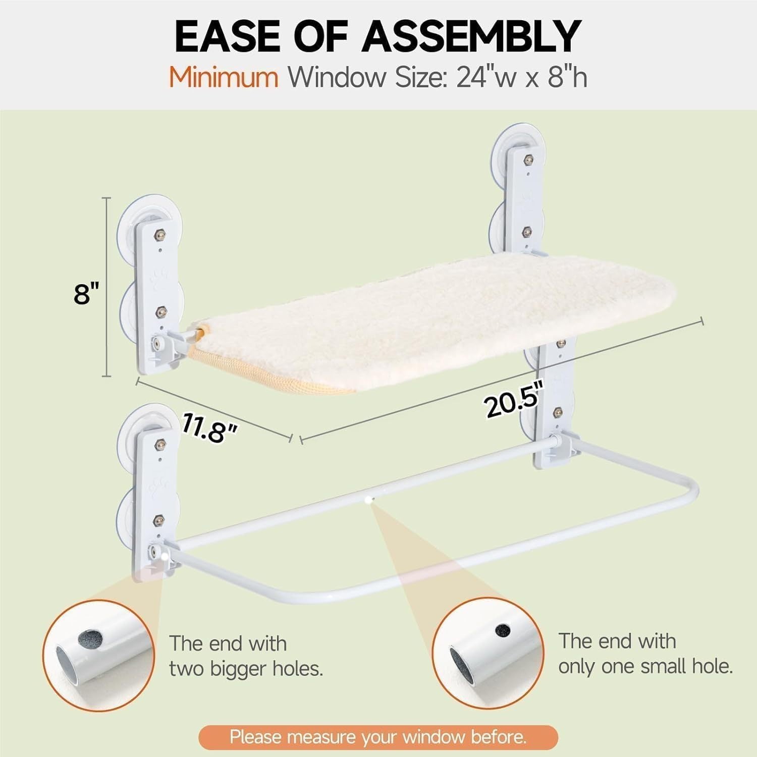 Mewoofun Medium Cat Window Perch Hammock with Steel Frame & Strong Suction Cups – White
